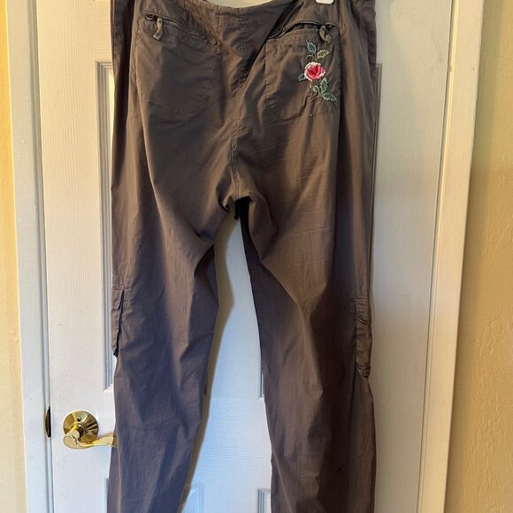 Johnny Was drawstring blue embroidered cargo pants - Picture 3 of 5